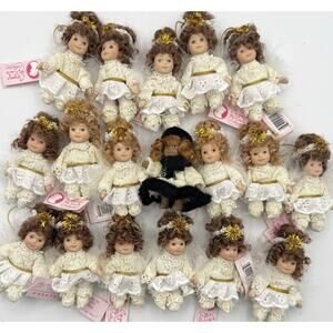 Vtg Cameo Kids Angel Dolls Lot of 18 Ornaments Porcelain 3" Feathers Bisque New